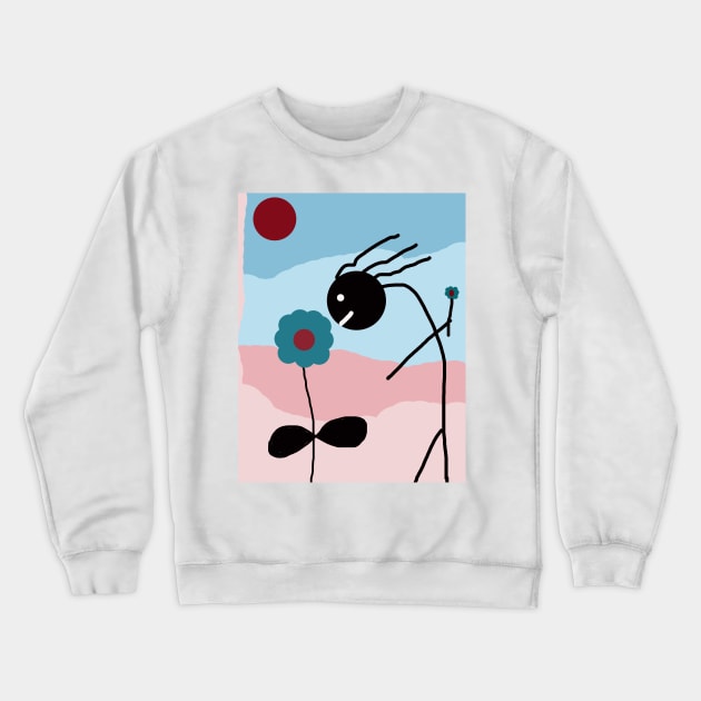 Kid Smells Flower Stick Figure Crewneck Sweatshirt by Eigo Wild